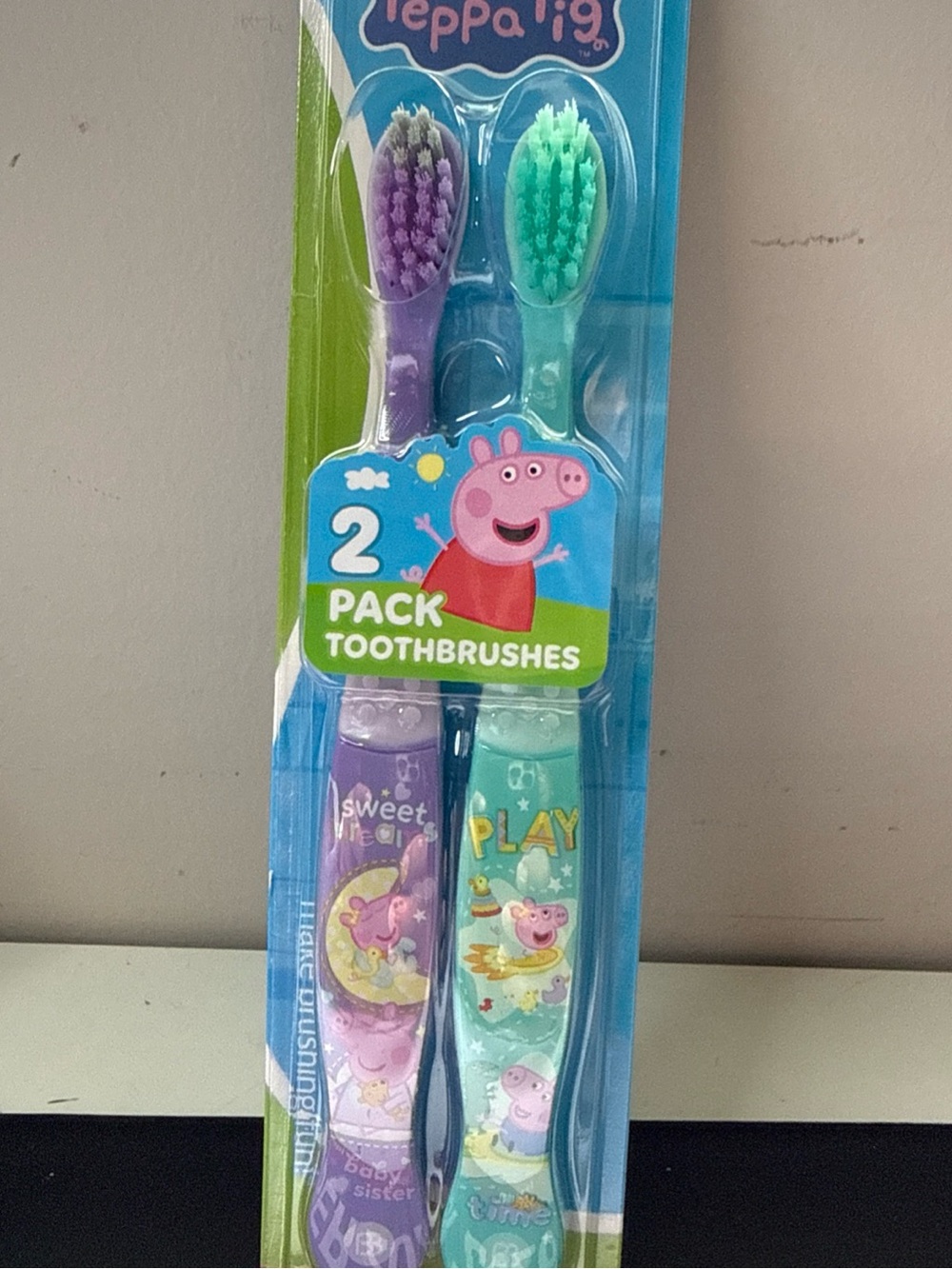 Peppa Pig 2-Pack Kids Toothbrushes - Purple & Mint Green